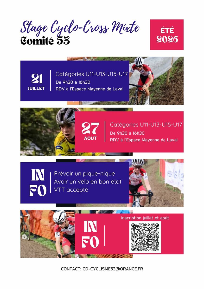 STAGE 53 DE CYCLO-CROSS LES 21 JUILLET ET 27 AOUT 2026