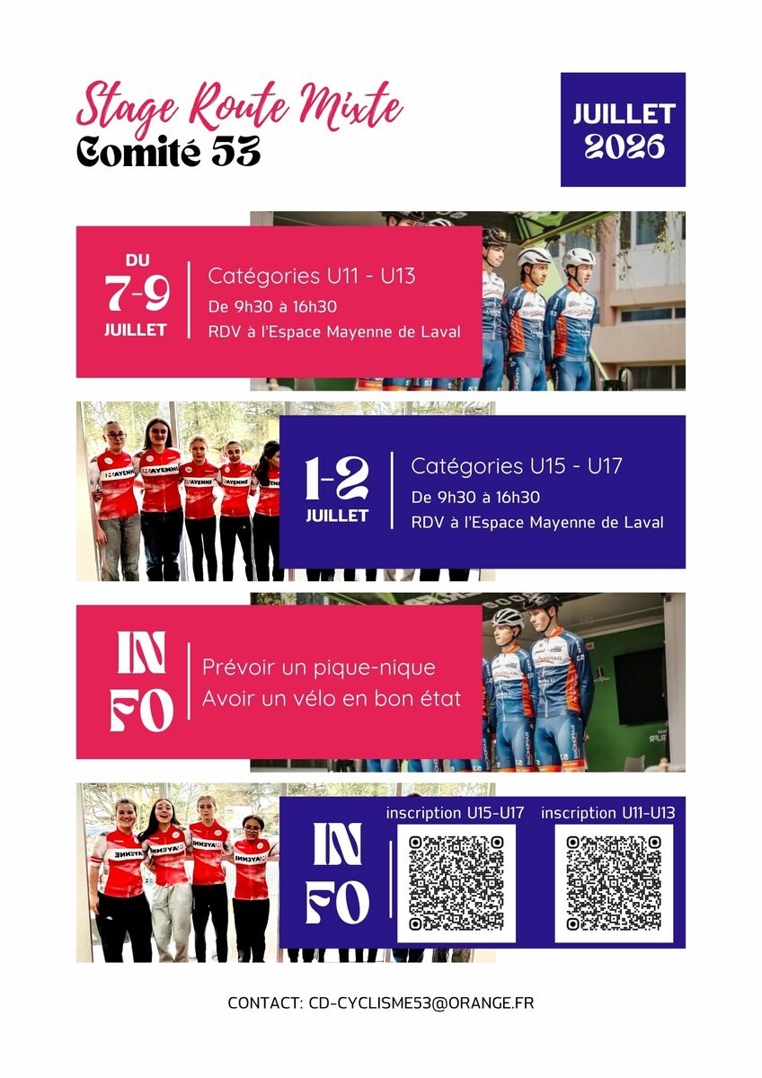 STAGES ROUTE D'ETE EN JUILLET 2026