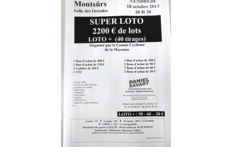 SUPER LOTO A MONTSURS LE 18 OCTOBRE 2013 