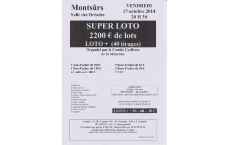 SUPER LOTO DU COMITE CYCLISME 53 LE 17 OCTOBRE 2014 A MONTSURS