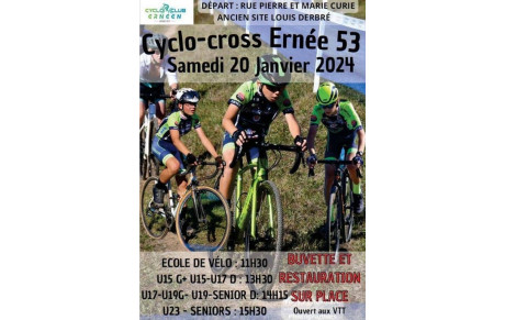 AFFICHE CYCLO-CROSS A ERNEE SAMEDI 20 JANVIER 2024