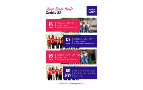 STAGE VACANCES DE PAQUES VTT TRIAL ROUTE PISTE